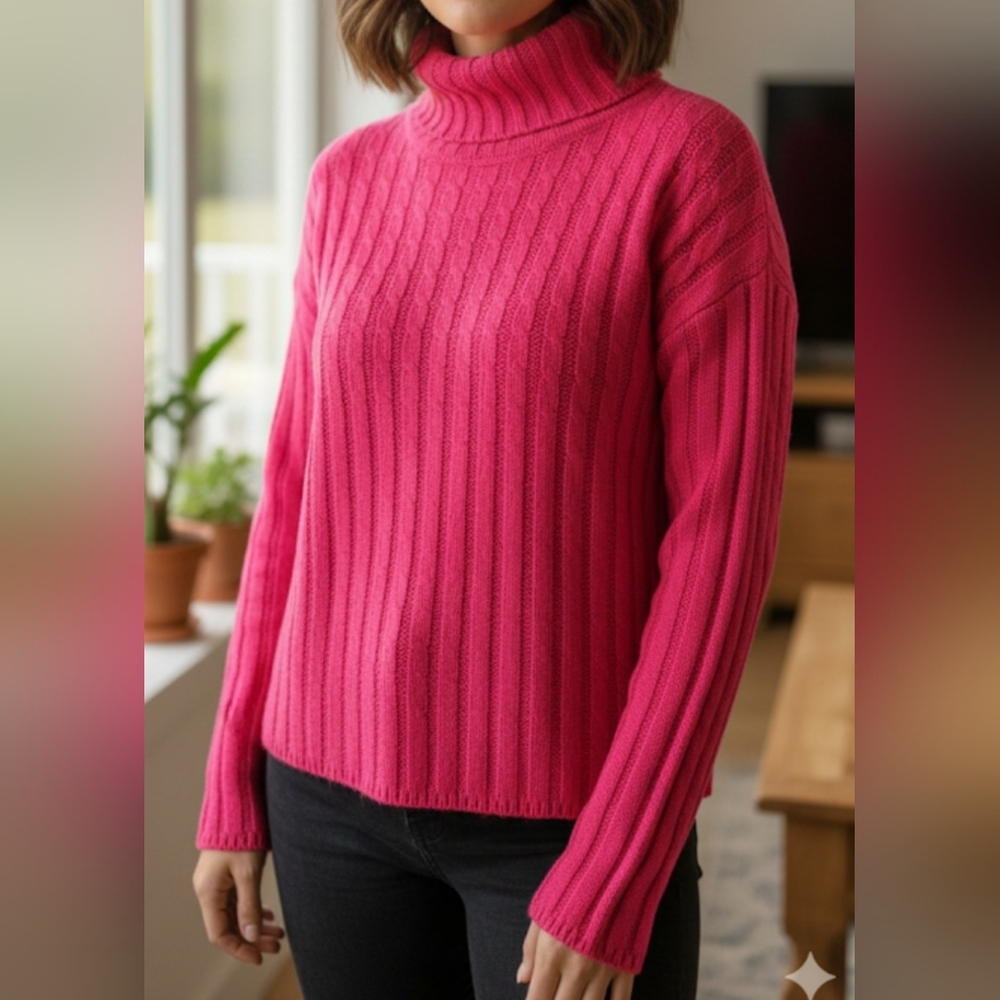 FCT With Love Sweater Womens M And L  Long‎ Sleeve Pullover Pink Turtleneck
